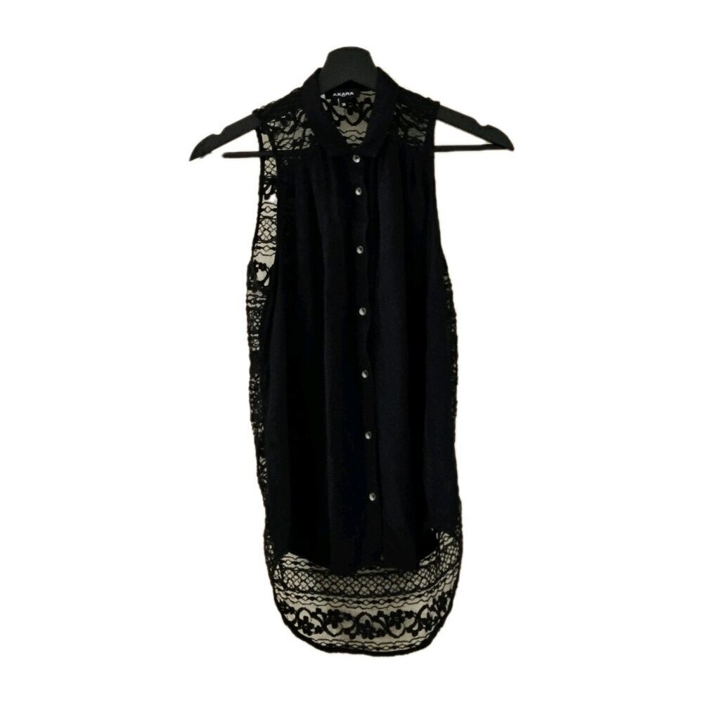 Axara Paris Top Women S Black Sleeveless Button Up High Low Hem Whimsigoth Lace